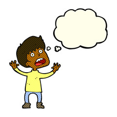 cartoon stressed boy with thought bubble