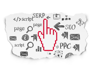Web development concept: Mouse Cursor on Torn Paper background