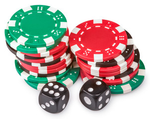 Playing chips isolated on a white background
