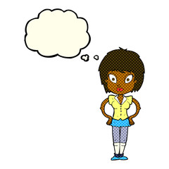 cartoon pretty girl with thought bubble
