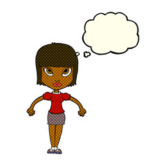 cartoon pretty woman with thought bubble