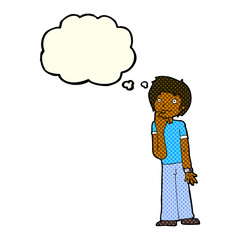 Obraz premium cartoon boy wondering with thought bubble