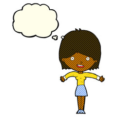 cartoon excited woman with thought bubble