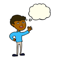 cartoon man making excellent gesture with thought bubble