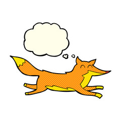 cartoon running fox with thought bubble