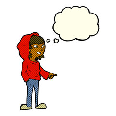 cartoon pointing teenager with thought bubble
