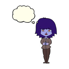 cartoon vampire woman with thought bubble