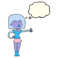 cartoon vampire girl giving thumbs up with thought bubble