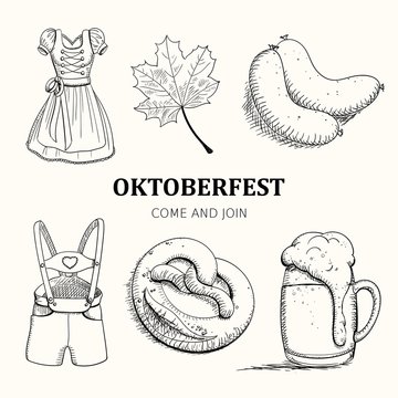 Vector Illustration of Hand Drawn Oktoberfest Design Elements