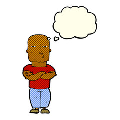 cartoon tough guy with thought bubble