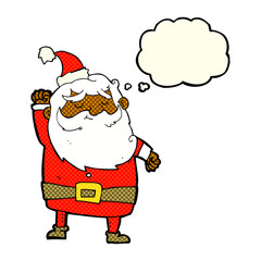 cartoon santa claus punching air with thought bubble