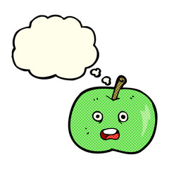 cartoon shiny apple with thought bubble