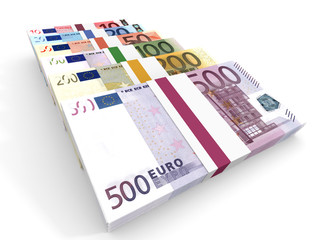 Different Euro bank notes.