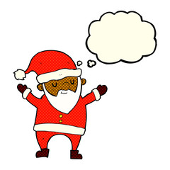 cartoon dancing santa with thought bubble