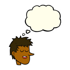 cartoon happy boy face with thought bubble
