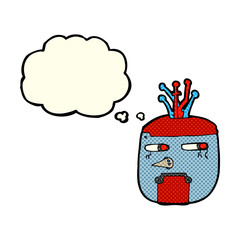 cartoon gold robot head with thought bubble