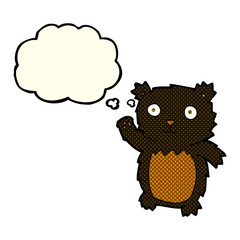 cartoon waving black bear cub with thought bubble