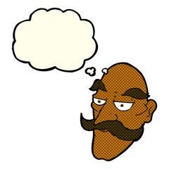 cartoon old man face with thought bubble