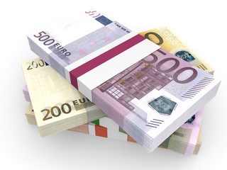 Money stacks. Different Euro bank notes.