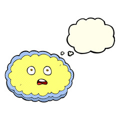 shocked cartoon cloud face with thought bubble