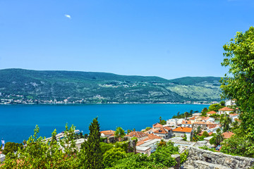 Naklejka na ściany i meble Kotor bay, Montenegro. Panoramic view on town