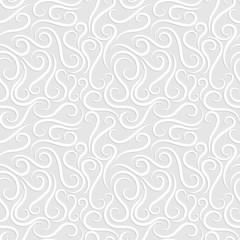 White vector swirl seamless pattern. Hand-drawn wavy background for invitations, christmas card etc.