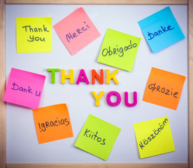 Stickers with the word thank you letters and plastic clous-up