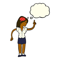cartoon woman with clever idea with thought bubble
