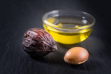 Argan fruits and oil