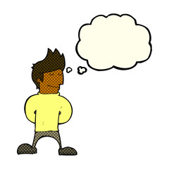 cartoon happy man with thought bubble