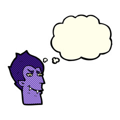 cartoon vampire face with thought bubble