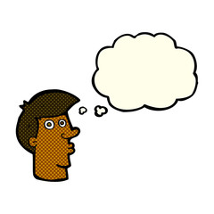 cartoon confused man with thought bubble