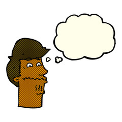 cartoon nervous man with thought bubble