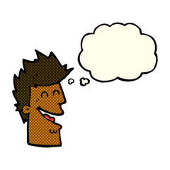 cartoon happy man with thought bubble