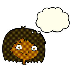 cartoon happy female face with thought bubble