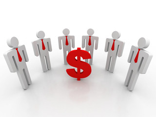 3D people around dollar sign