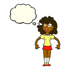 cartoon pretty girl with shocked expression with thought bubble