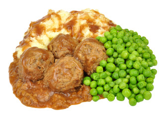Pork Faggot Meatballs And Mashed Potato Meal