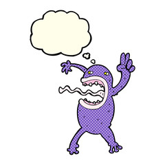 cartoon crazy frog with thought bubble