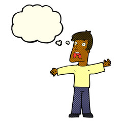 cartoon frightened man with thought bubble