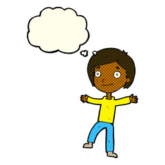 cartoon excited boy with thought bubble