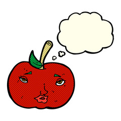 cartoon apple with face with thought bubble