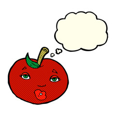cartoon apple with face with thought bubble