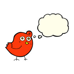funny cartoon bird with thought bubble