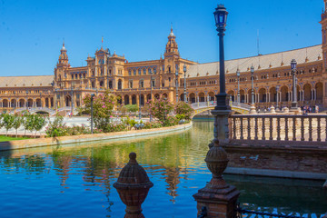Pond of the famous Plaza of Spain in Seville, Spain