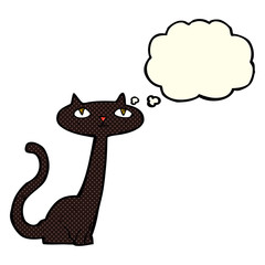 cartoon black cat with thought bubble