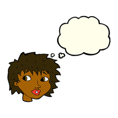 cartoon surprised woman with thought bubble