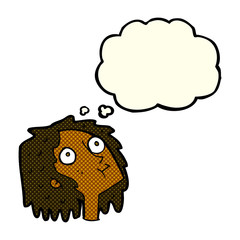 cartoon staring woman with thought bubble