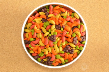 bird food on stainless bowl