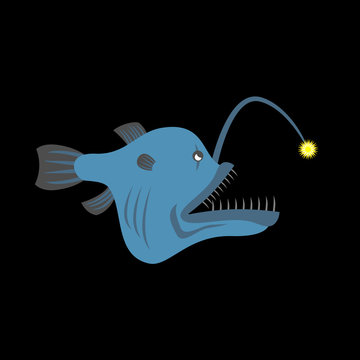 Deep-sea predatory fish with a lantern. Terrible predator fish a
